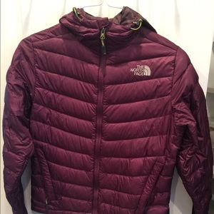 North Face eggplant nano puff with hood